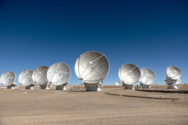 CHAJNANTOR PLATEAU, CHILE - AUGUST 26: Massive antennas, part of the Atacama Large Millimeter/submil...