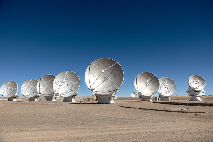 CHAJNANTOR PLATEAU, CHILE - AUGUST 26: Massive antennas, part of the Atacama Large Millimeter/submil...