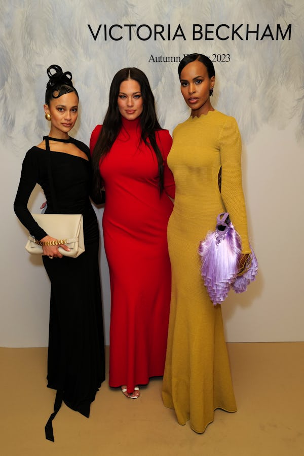 PARIS, FRANCE - MARCH 03: (L-R) Anna Vitiello, Ashley Graham and Sabrina Dhowre Elba attend the Vict…