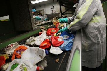 NEW YORK, NY - APRIL 22:  Recycling is sorted at the Sims Municipal Recycling Facility, an 11-acre r...