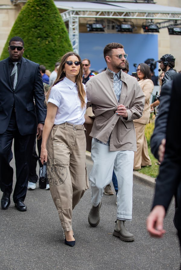PARIS, FRANCE - JUNE 24: Couple Jessica Biel & Justin Timberlake is seen outside Dior during Paris F...