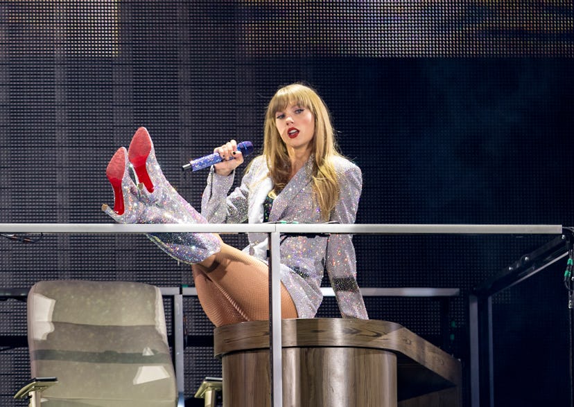 Taylor Swift performs at the Taylor Swift "The Eras Tour" held at Allegiant Stadium on March 24, 202...