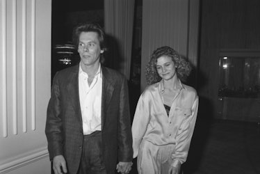 American actor Kevin Bacon and his partner, actress Kyra Sedgwick, circa 1985. They have been marrie...