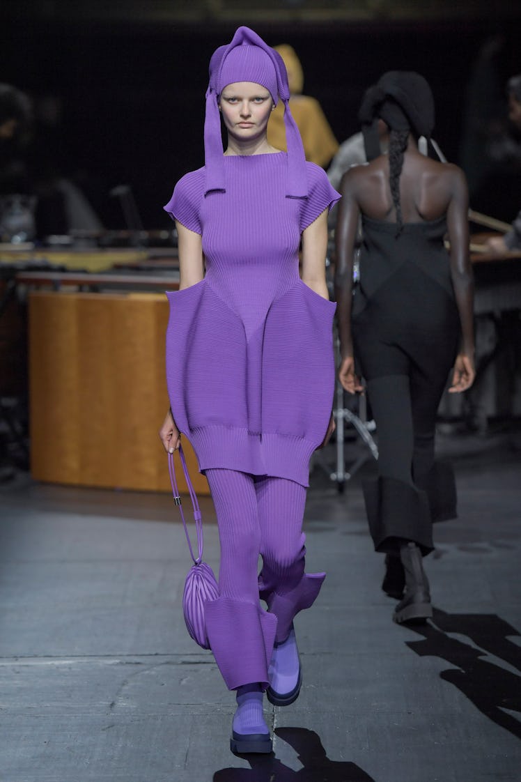 PARIS, FRANCE - MARCH 03: A model walks the runway during the Issey Miyake Ready to Wear Fall/Winter...