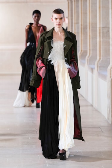 PARIS, FRANCE - MARCH 03: A model walks the runway during the Victoria Beckham Ready to Wear Fall/Wi...