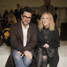 PARIS, FRANCE - MARCH 03: Dan Levy and Catherine O'Hara at Loewe Fall 2023 Ready To Wear Runway Show...
