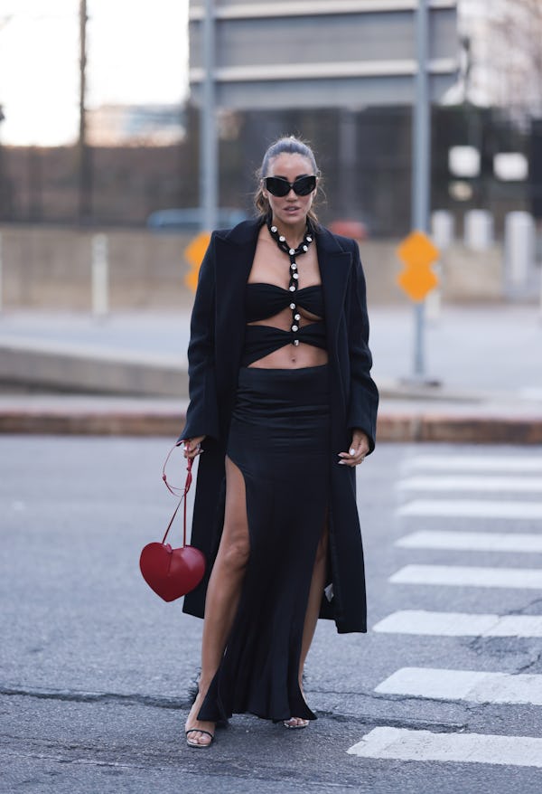 Tamara Kalinic wore a belly cut-out dress during New York Fashion Week.