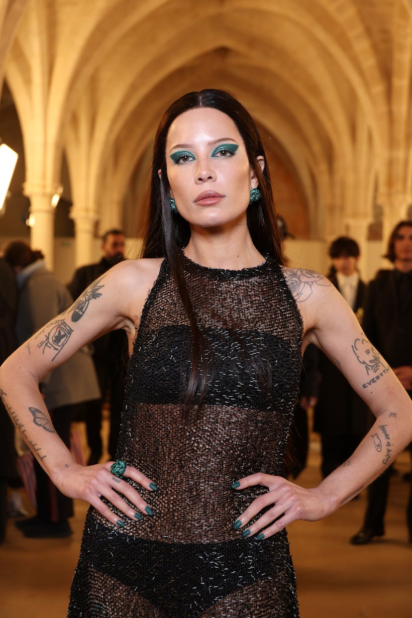 Halsey wore a naked dress at Lanvin's PFW show. 