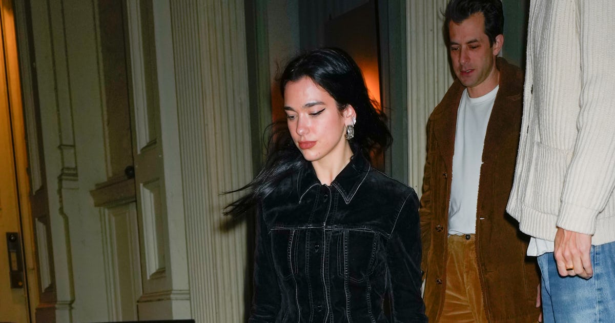 Dua Lipa Sits Front Row in a Matching Suede Set