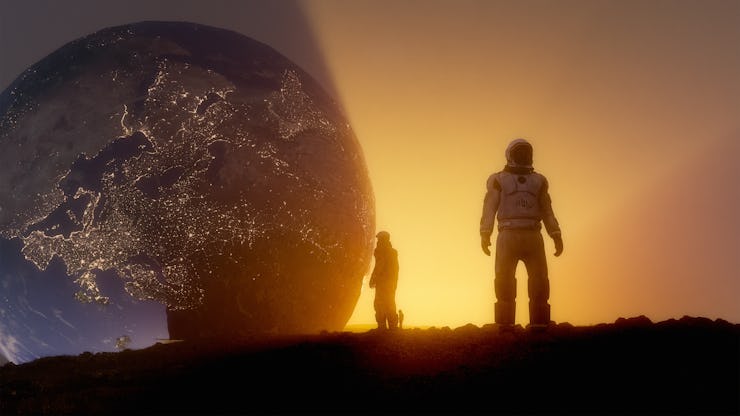 astronaut watching earth 3D rendering