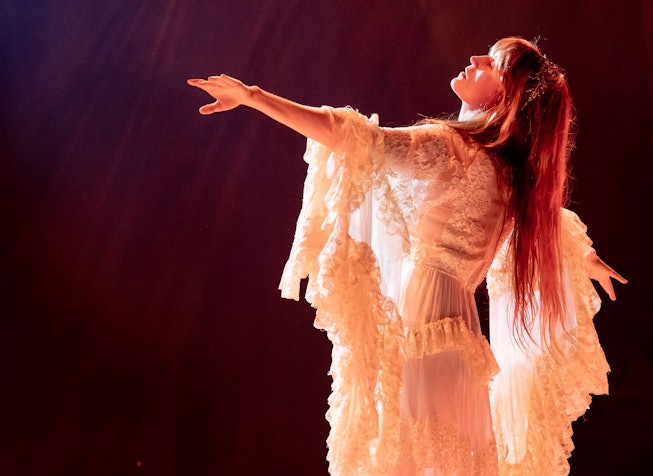 MANCHESTER, ENGLAND - FEBRUARY 03: (EXCLUSIVE COVERAGE) Florence + The Machine perform at AO Arena o...