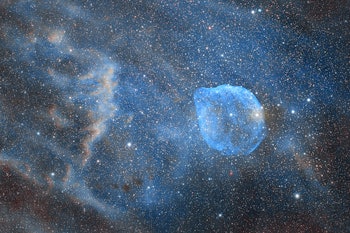 The Dolphin Head Nebula, Cataloged Sharpless SH 2-308, it is about 5,200 light-years from Earth in t...