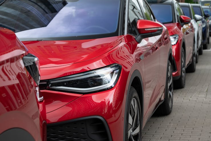Berlin, Germany - 2nd June, 2022: Electric vehicles Volkswagen ID.5 on a public parking on a street....