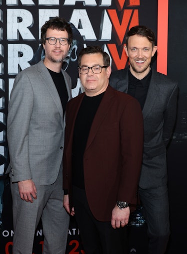 Tyler Gillett, Chad Villella and Matt Bettinelli-Olpin attend the world premiere of "Scream VI" in N...
