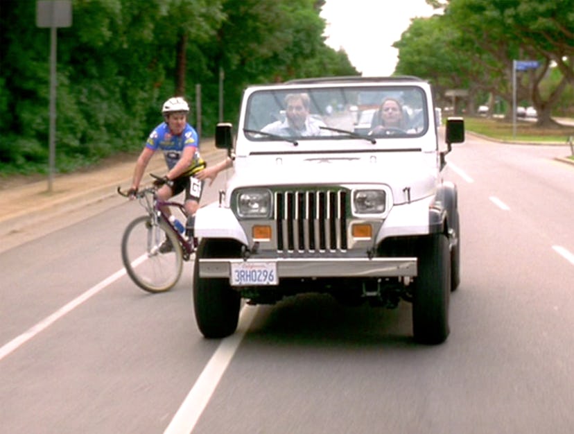 Cher Horowitz driving a 1994 Jeep Wrangler, on her way to failing her drivers test. In a list of Clu...