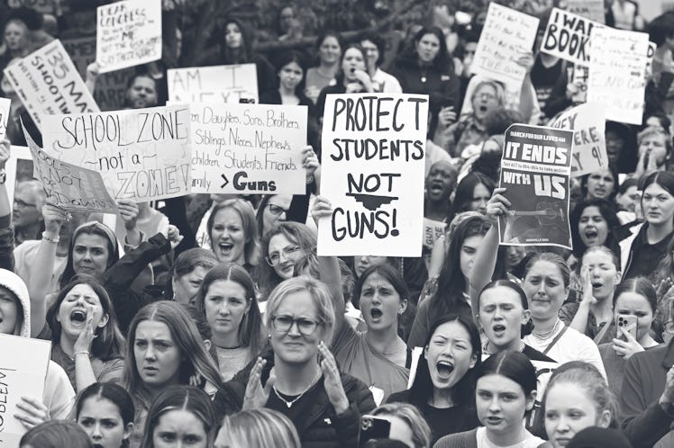 Anti-gun demonstrators protest at the Tennessee Capitol for stricter gun laws in Nashville, Tennesse...