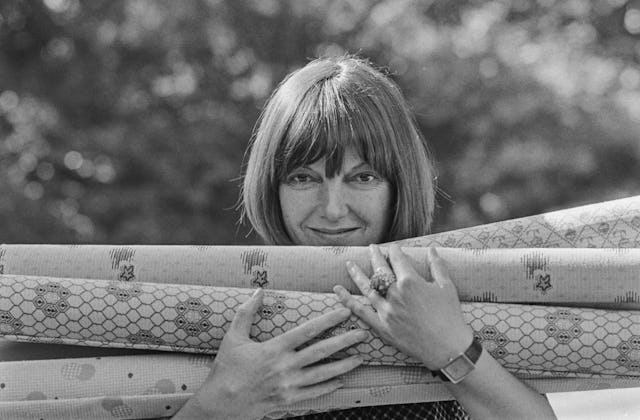 British fashion designer Mary Quant expands her repertoire to include wallpaper designs, UK, 18th Se...