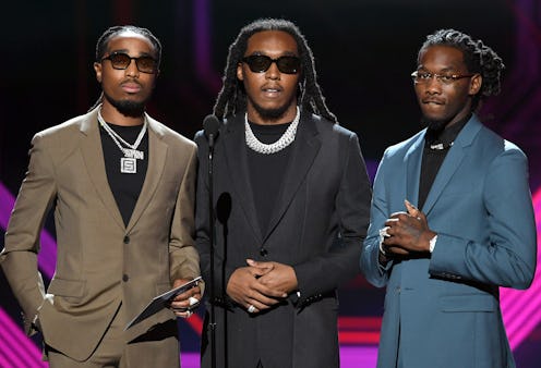 LOS ANGELES, CALIFORNIA - JULY 10: (L-R) Quavo, Takeoff, and Offset of Migos speak onstage during Th…