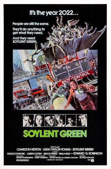 Soylent Green, poster, US poster art, top image, lower right: Charlton Heston; bottom row, from left...