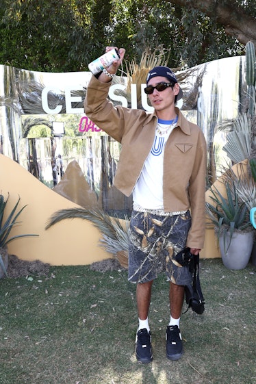 Evan Mock attends the CELSIUS Oasis Vibe House on April 14, 2023 in Coachella, California. 