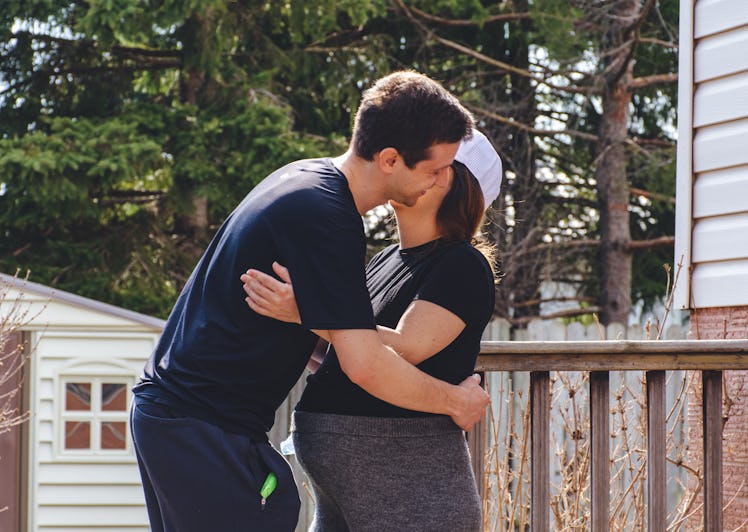 Couple expecting a baby bonding at home in London, Ontario, Canada