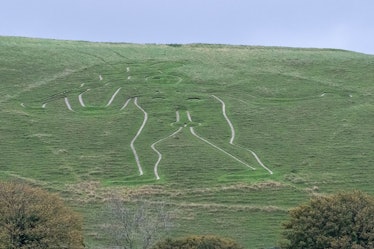 The Cerne Abbas Giant, an outline of a nude man on a hill. Legend says if a woman sleeps for a night...