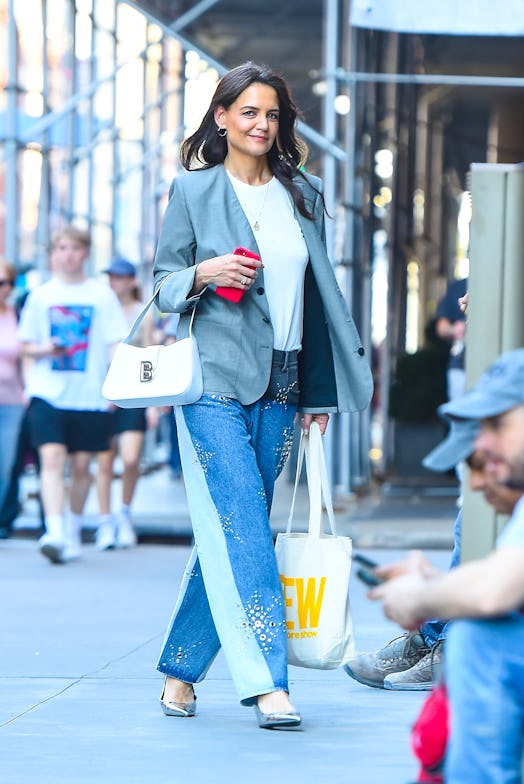 Katie Holmes is seen walking on April 17, 2023 in New York City.