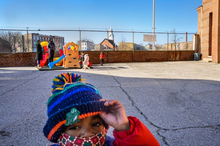 Baltimore, Maryland United States - January 12:

The twos and threes classes play outside at Little ...
