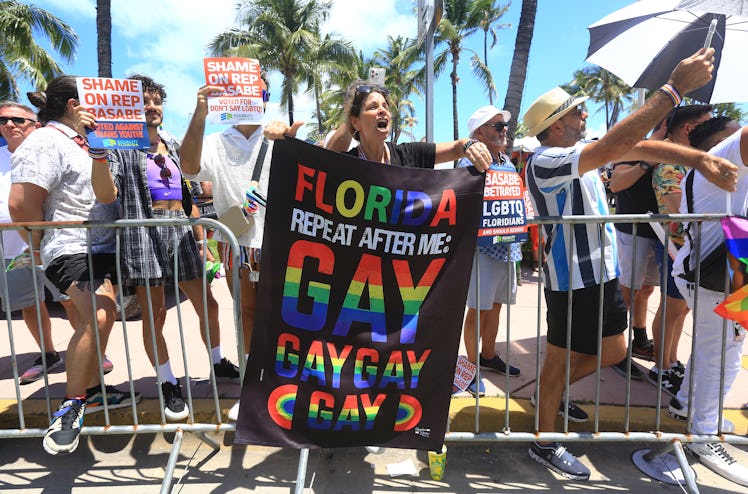 Attendees at the 15th annual Miami Beach Pride Parade direct slurs, placards and unkind gestures at ...