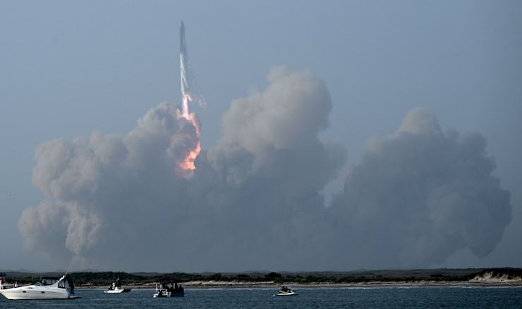 The SpaceX Starship lifts off from the launchpad during a flight test from Starbase in Boca Chica, T...