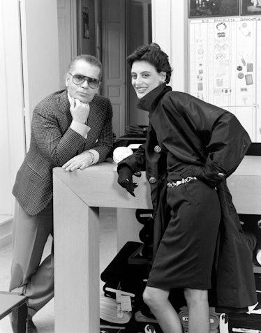 Designer Karl Lagerfeld poses for a portrait with model Ines de la Fressange. (Photo by Guy Marineau...