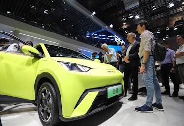 A BYD Seagull is displayed at the 20th Shanghai International Automobile Industry Exhibition in Shan...