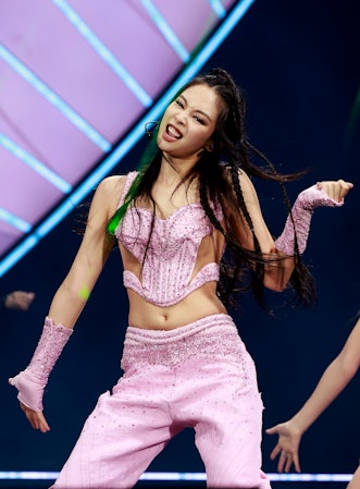 INDIO, CALIFORNIA - APRIL 22: Jennie of BLACKPINK performs at the Coachella Stage during the 2023 Co...