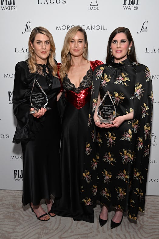 Kate Mulleavy, Laura Mulleavy, Designers of the Year Award recipients, and Brie Larson (C) 