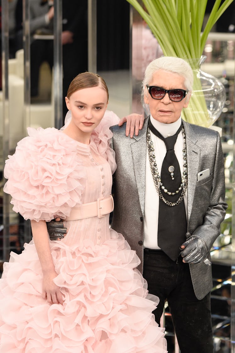  Lily-Rose Melody Depp and Karl Lagerfeld walk the runway during the Chanel   Spring Summer 2017 