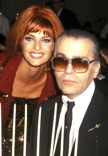 Linda Evangelista and Karl Lagerfeld (Photo by Ron Galella/Ron Galella Collection via Getty Images)