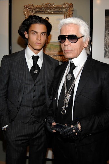 Baptiste Giabiconi and Karl Lagerfeld attend ART 40 BASEL Opening Day