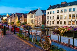 Bikes and flowers along the canal in Ghent, Belgium 