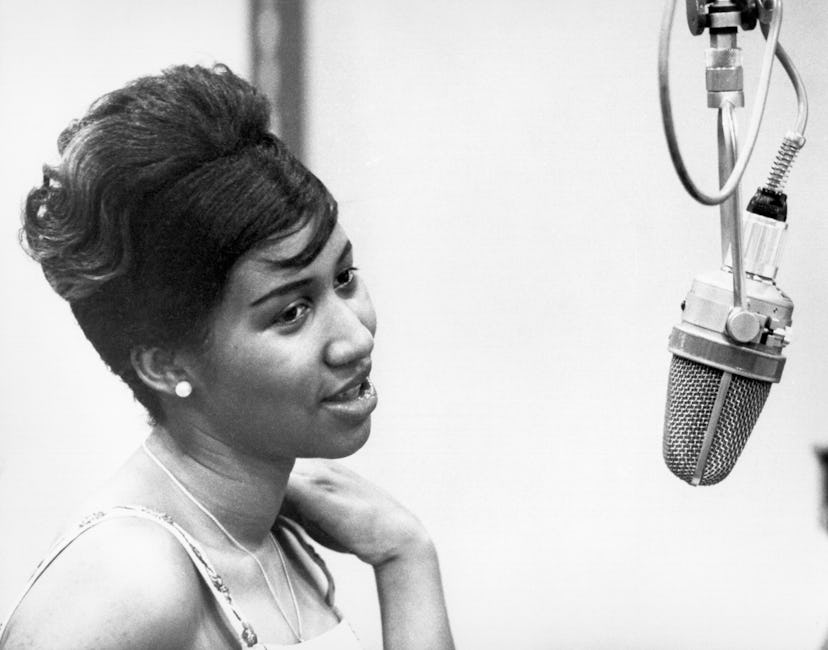 Musician Aretha Franklin, who is great inspiration for music baby names, recording at the piano at C...