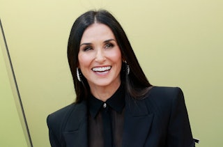 Actor Demi Moore arrives for the Versace Fall/Winter 2023 fashion show on March 9, 2023, at the Paci...