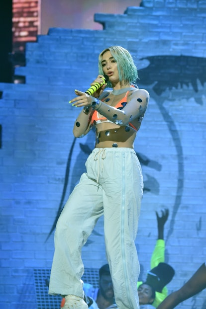 Dua Lipa performs onstage during the 2018 American Music Awards on October 9, 2018 in Los Angeles.