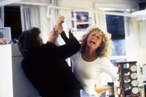 American actors Michael Douglas and Glenn Close on the set of Fatal Attraction directed by British A...