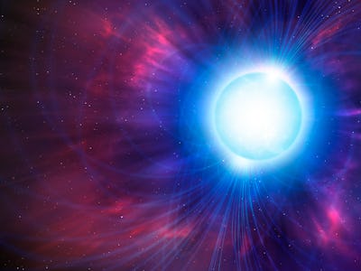 Computer artwork showing the magnetic field (lines) around a magnetar. A magnetar is a type of neutr...