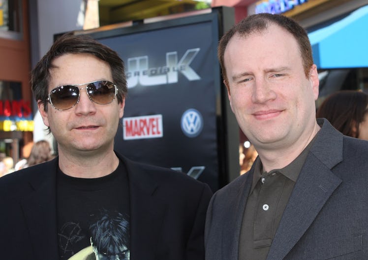 UNIVERSAL CITY, CA - JUNE 08: Production Designer Kirk Petruccelli (L) and producer Kevin Feige atte...