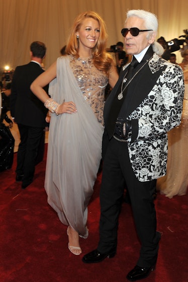 Blake Lively (L) and Karl Lagerfeld attend the Metropolitan Museum of Art's 2011 Costume Institute...
