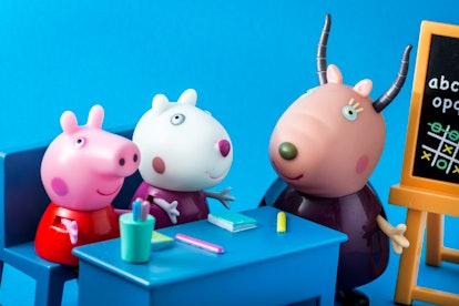 Borgosesia, Italy - June 14, 2013: Figurine toys of Peppa Pig, Suzy Sheep and teacher Madame Gazelle...