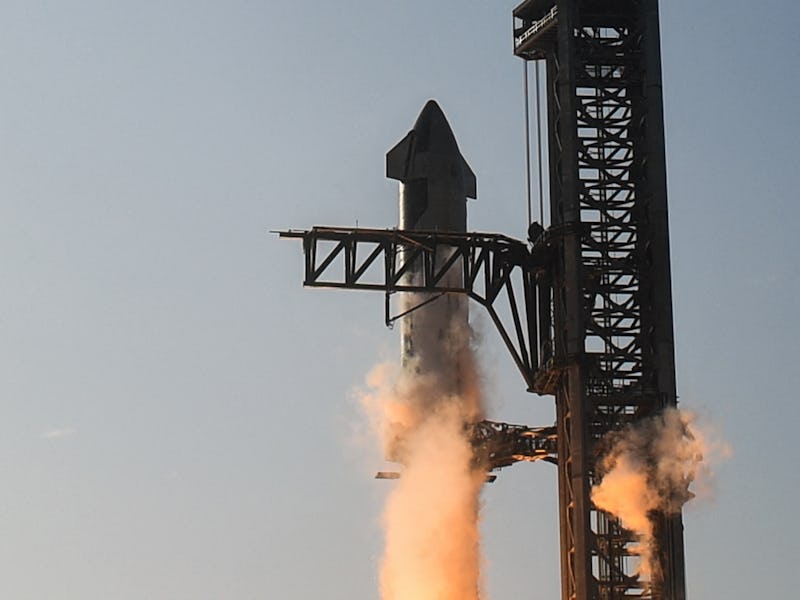 The SpaceX Starship lifts off from the launchpad during a flight test from Starbase in Boca Chica, T...