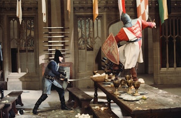 CIRCA 1973: Knights fight  in a scene from the MGM movie  "Westworld" circa 1973. (Photo by Hulton A...