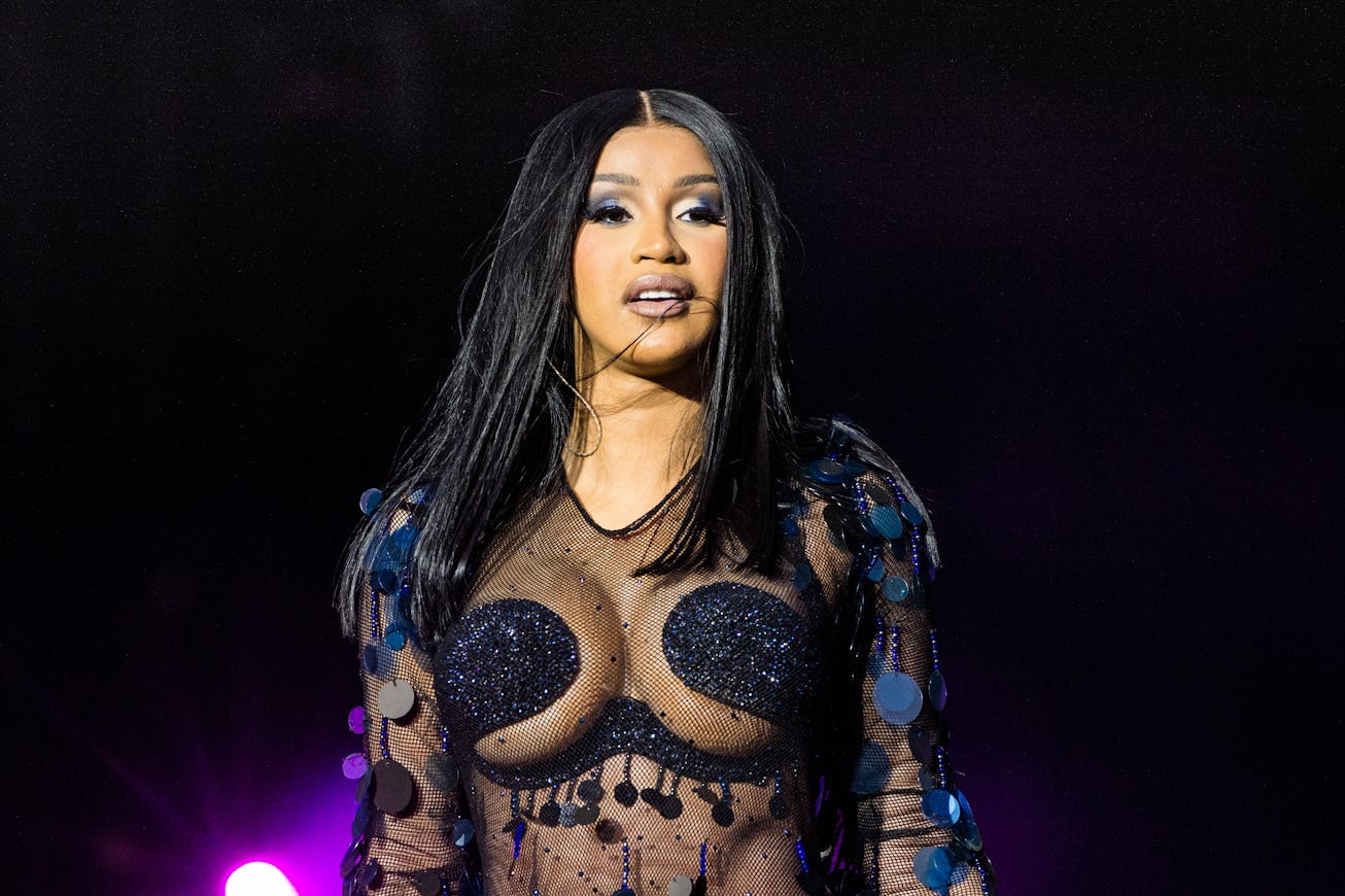 LONDON, ENGLAND - JULY 08: (Editorial Use Only) Cardi B performs on the main stage during Wireless F...