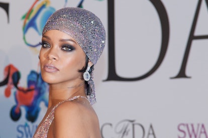 Rihanna's eyes standing out with smoky shadow on the red carpetin 2014.